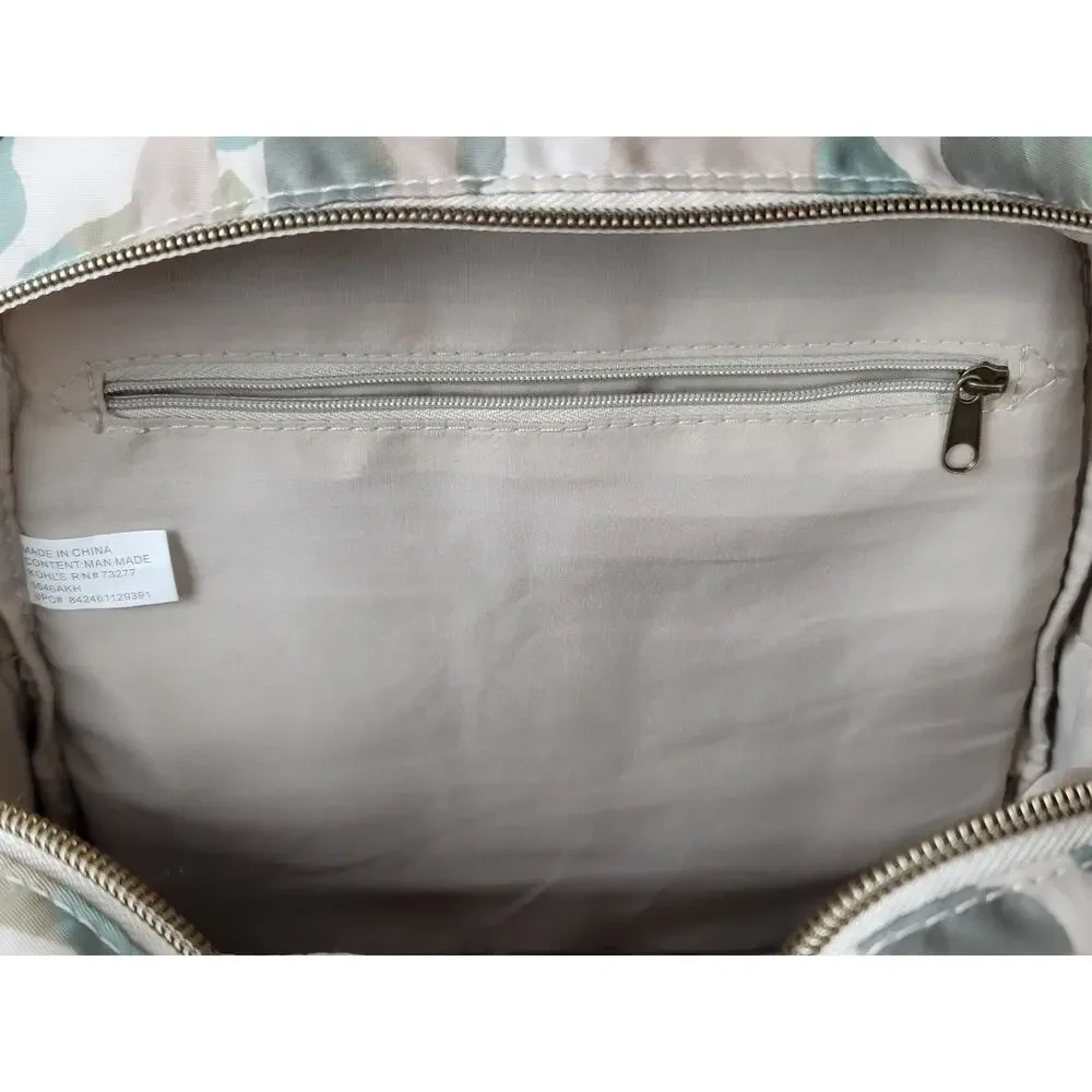 Pastel Camouflage Mini Backpack with White Faux Leather Straps‎
